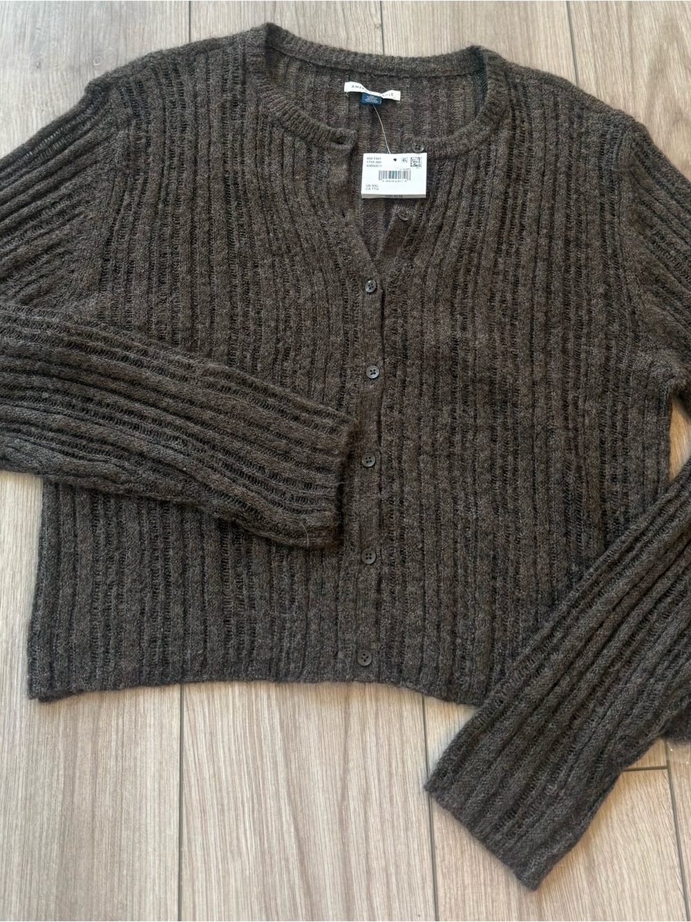 NWT American Eagle Outfitters Brown Ribbed Button-Front Cardigan